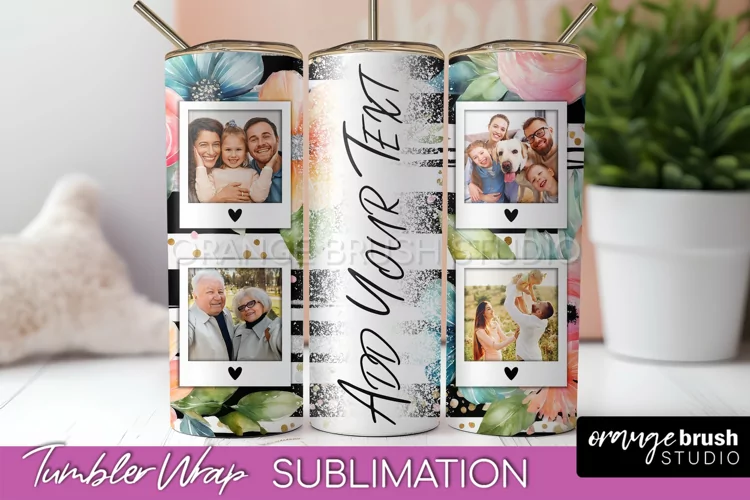 Photo Tumbler Wrap, Floral Picture Frame Tumbler Sublimation