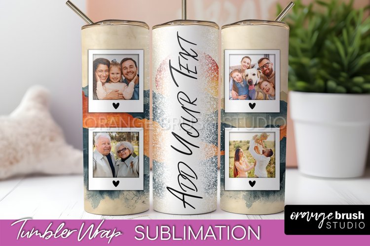 Photo Tumbler Wrap, Boho Family Frame Tumbler Sublimation example image 1