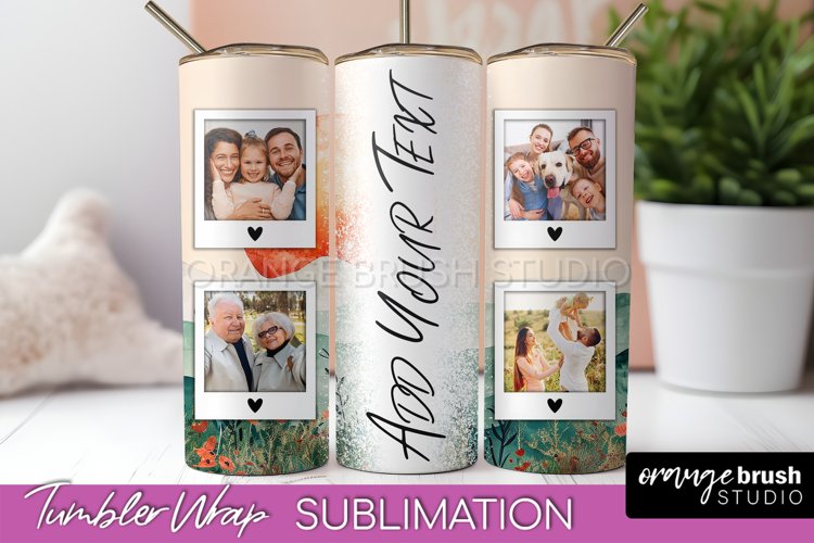 Photo Tumbler Wrap, Boho Family Frame Tumbler Sublimation example image 1