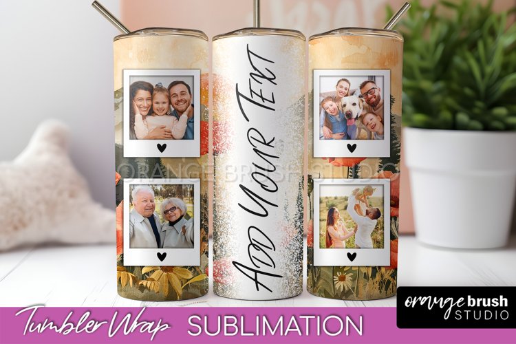 Photo Tumbler Wrap, Boho Family Frame Tumbler Sublimation example image 1