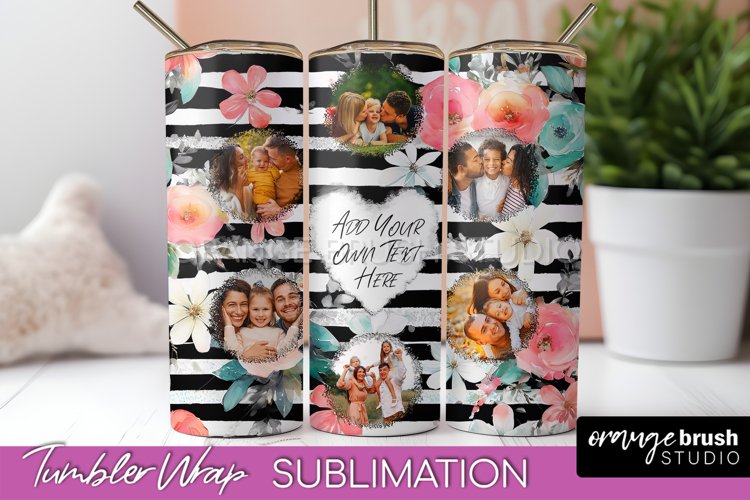Photo Tumbler Wrap, Floral Picture Frame Tumbler Sublimation example image 1