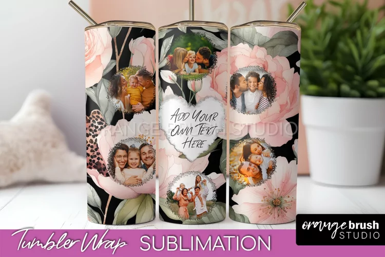Photo Tumbler Wrap, Floral Picture Frame Tumbler Sublimation