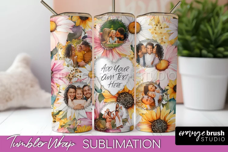 Photo Tumbler Wrap, Floral Picture Frame Tumbler Sublimation