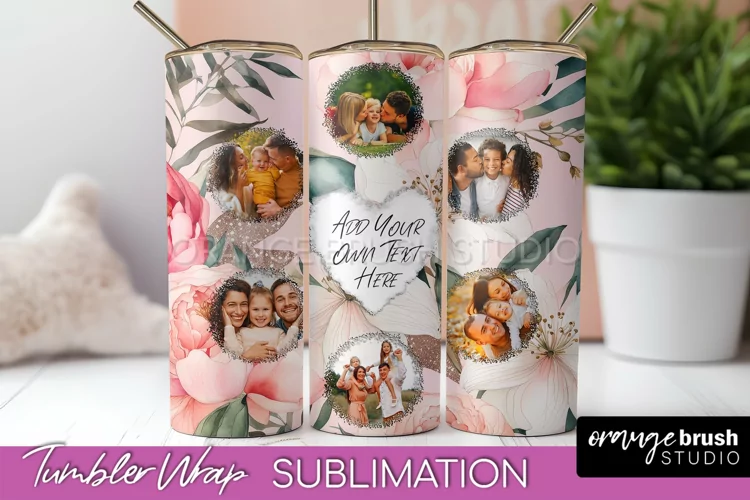Photo Tumbler Wrap, Floral Picture Frame Tumbler Sublimation