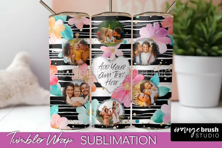 Photo Tumbler Wrap, Floral Picture Frame Tumbler Sublimation
