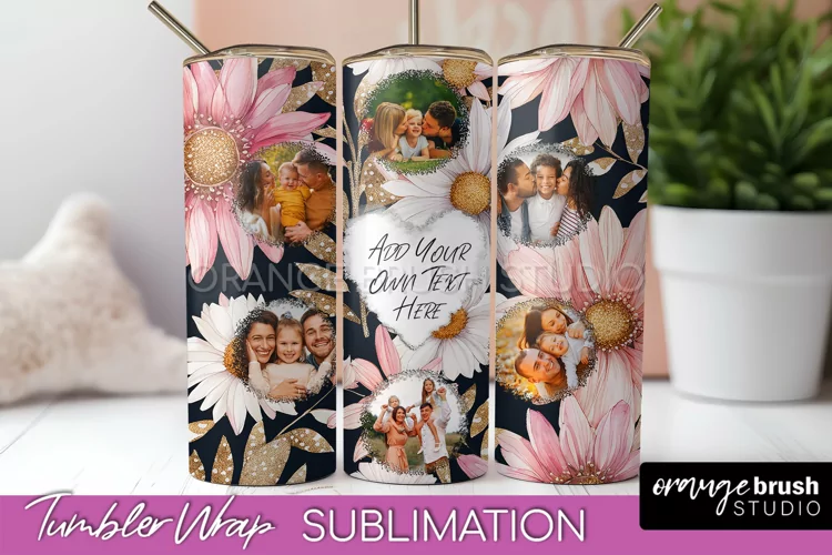 Photo Tumbler Wrap, Floral Picture Frame Tumbler Sublimation