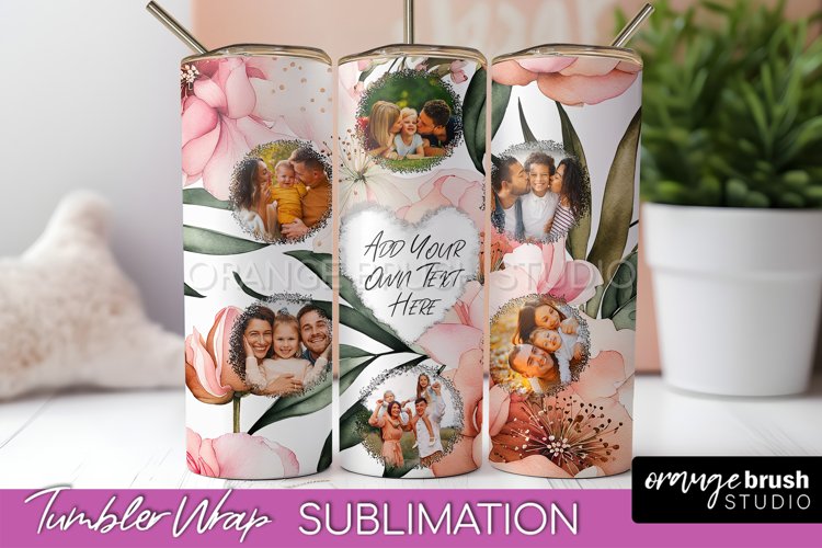 Photo Tumbler Wrap, Floral Picture Frame Tumbler Sublimation example image 1