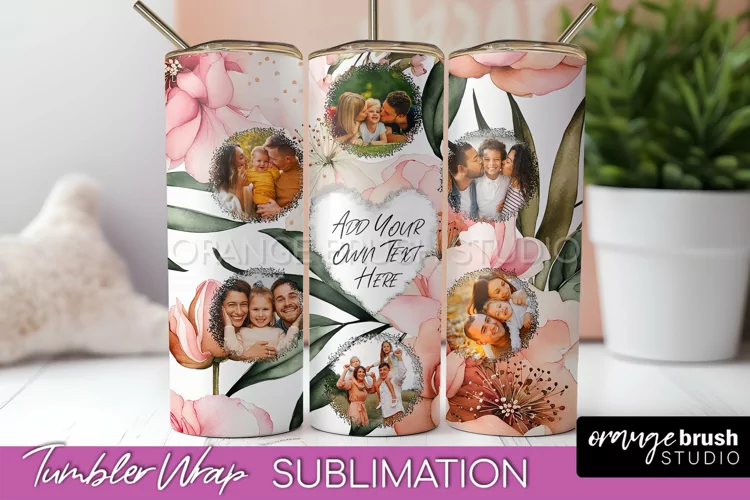 Photo Tumbler Wrap, Floral Picture Frame Tumbler Sublimation