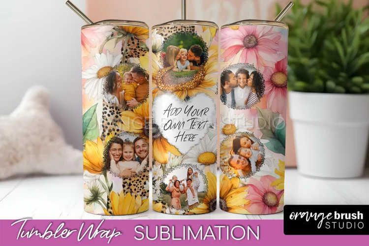 Photo Tumbler Wrap, Floral Picture Frame Tumbler Sublimation