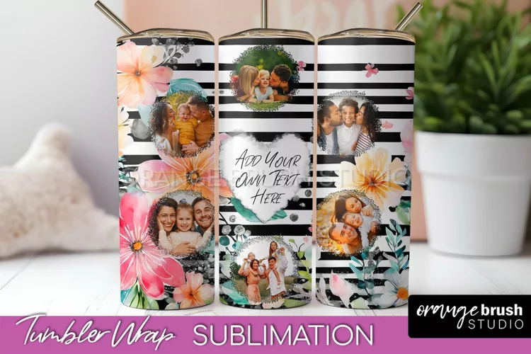 Photo Tumbler Wrap, Floral Picture Frame Tumbler Sublimation