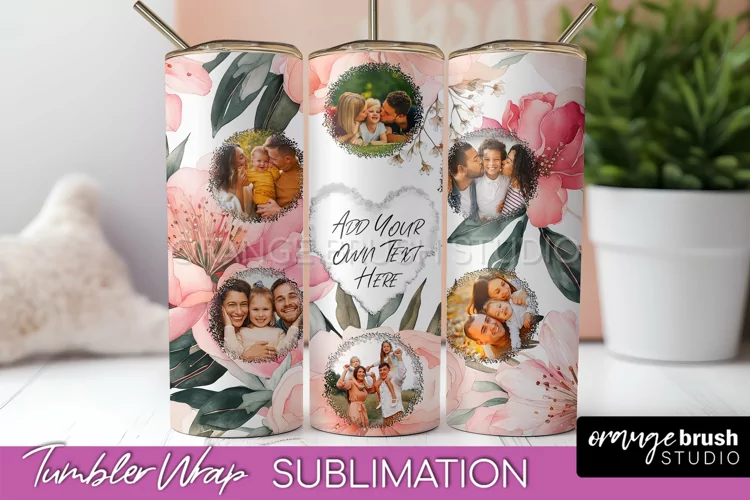 Photo Tumbler Wrap, Floral Picture Frame Tumbler Sublimation