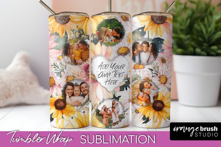 Photo Tumbler Wrap, Floral Picture Frame Tumbler Sublimation example image 1