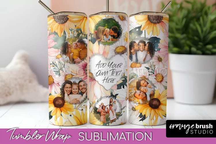 Photo Tumbler Wrap, Floral Picture Frame Tumbler Sublimation
