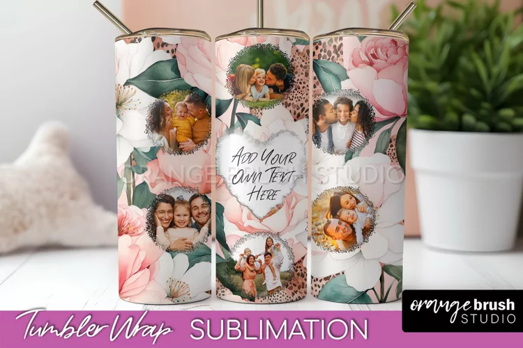 Photo Tumbler Wrap, Floral Picture Frame Tumbler Sublimation