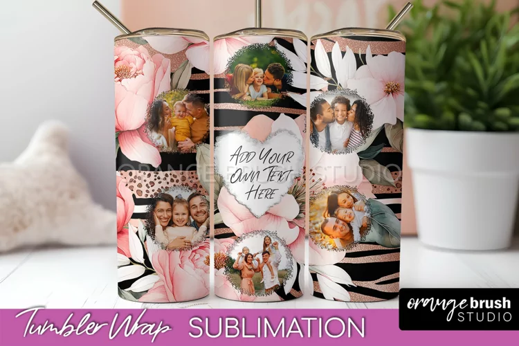Photo Tumbler Wrap, Floral Picture Frame Tumbler Sublimation