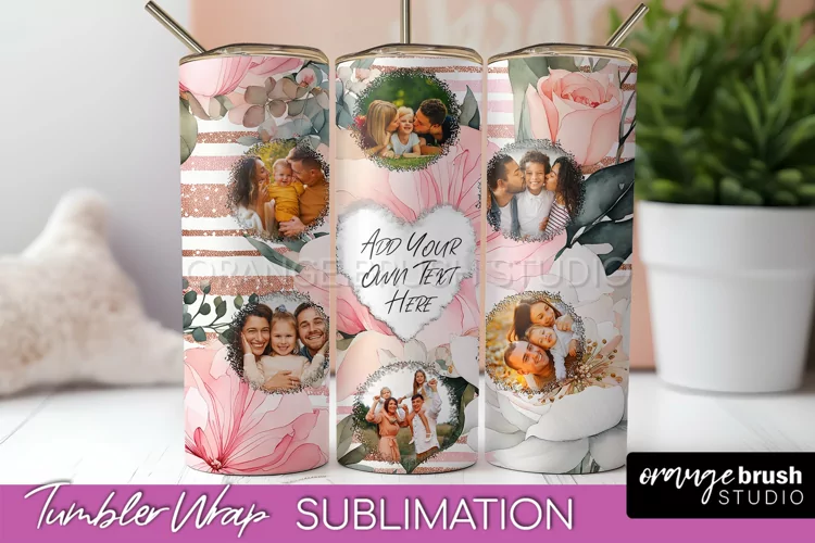 Photo Tumbler Wrap, Floral Picture Frame Tumbler Sublimation