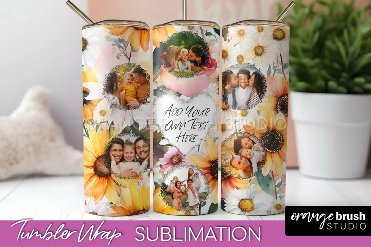 Photo Tumbler Wrap, Floral Picture Frame Tumbler Sublimation