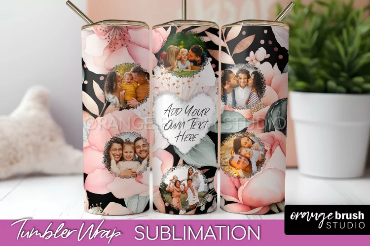 Photo Tumbler Wrap, Floral Picture Frame Tumbler Sublimation