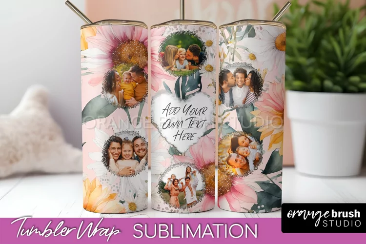 Photo Tumbler Wrap, Floral Picture Frame Tumbler Sublimation