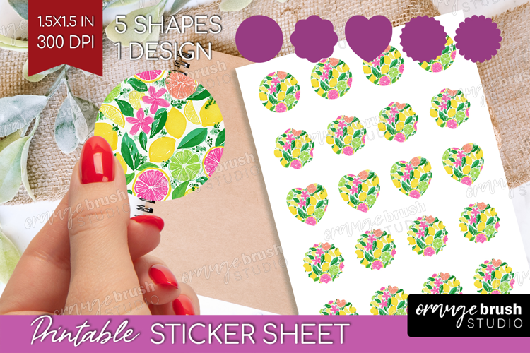 Abstract Fruit Round Sticker - Tutti Frutti Printable Sheet