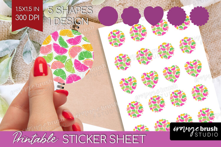 Abstract Fruit Round Sticker - Tutti Frutti Printable Sheet example image 1