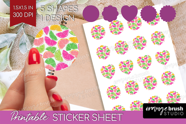 Abstract Fruit Round Sticker - Tutti Frutti Printable Sheet