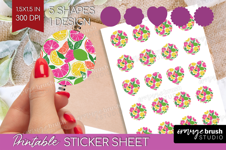 Abstract Fruit Round Sticker - Tutti Frutti Printable Sheet
