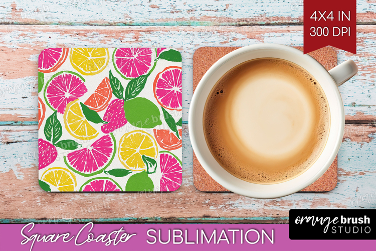 Abstract Fruit Square Coaster - Tutti Frutti Coaster PNG