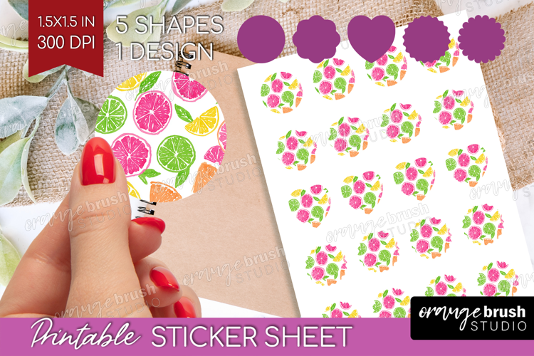 Abstract Fruit Round Sticker - Tutti Frutti Printable Sheet