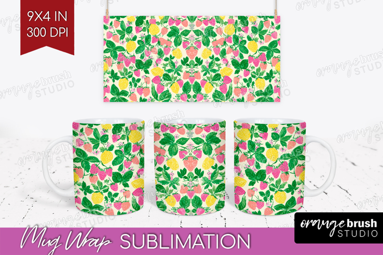 Abstract Fruit Mug Wrap - Tutti Frutti Mug PNG Sublimation