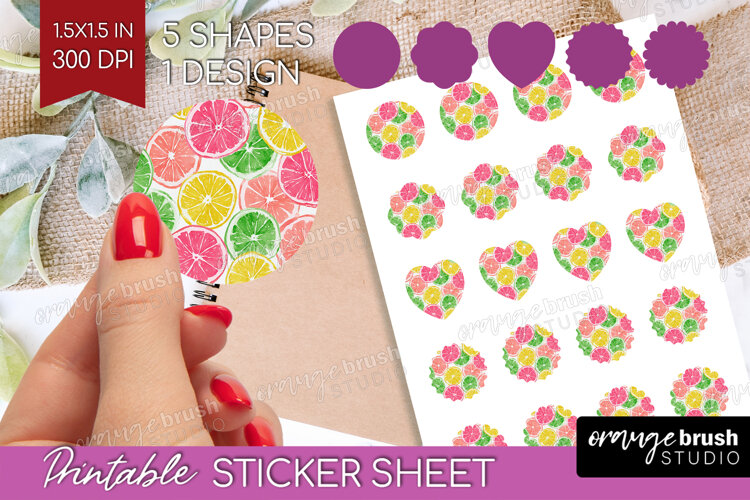 Abstract Fruit Round Sticker - Tutti Frutti Printable Sheet example image 1