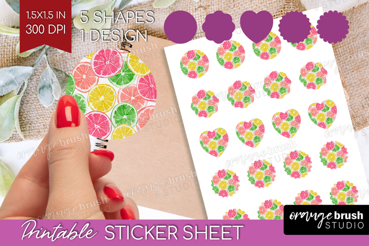 Abstract Fruit Round Sticker - Tutti Frutti Printable Sheet