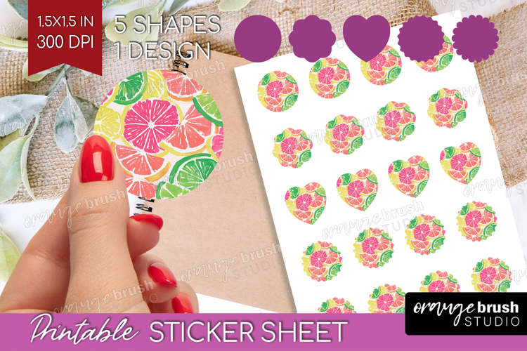 Abstract Fruit Round Sticker - Tutti Frutti Printable Sheet