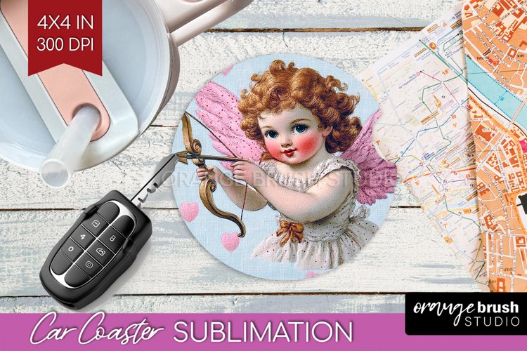 Valentine Angel Car Coaster - Cupid Coaster PNG Sublimation