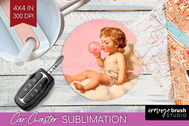 Valentine Angel Car Coaster - Cupid Coaster PNG Sublimation