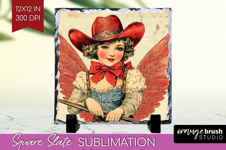 Valentine Angel Slate PNG - Cupid Square Slate Sublimation