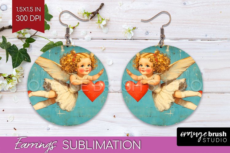Valentine Angel Round Earrings - Cupid PNG Sublimation