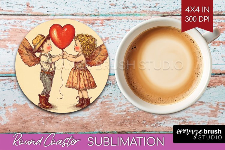 Valentine Angel Round Coaster - Cupid Coaster PNG