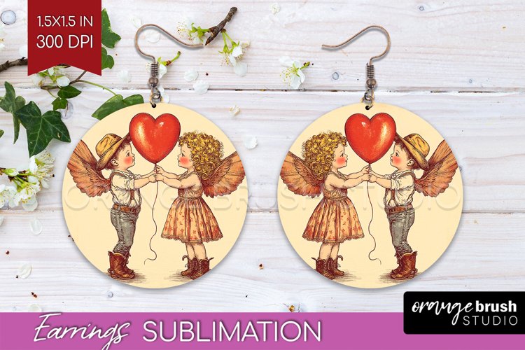 Valentine Angel Round Earrings - Cupid PNG Sublimation
