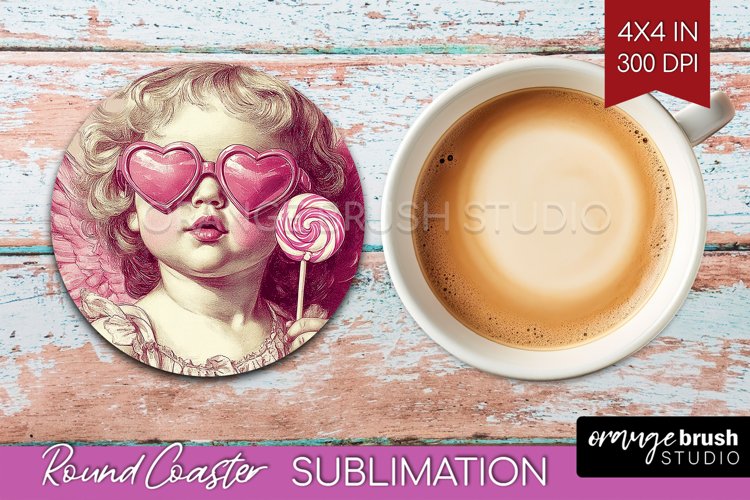 Valentine Angel Round Coaster - Cupid Coaster PNG