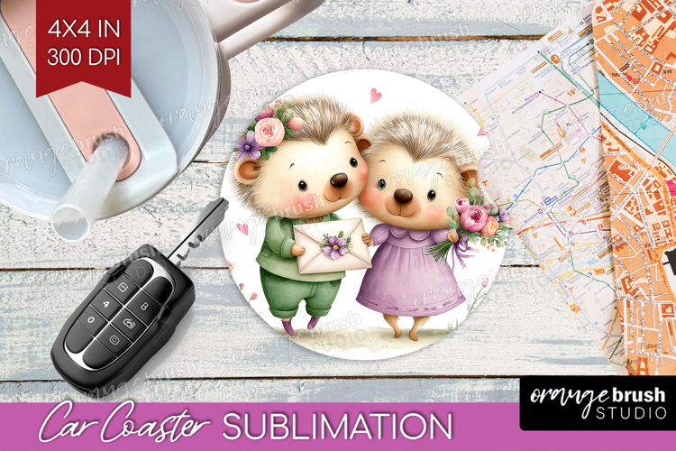 Couple Animals Car Coaster - Valentines Day Coaster PNG