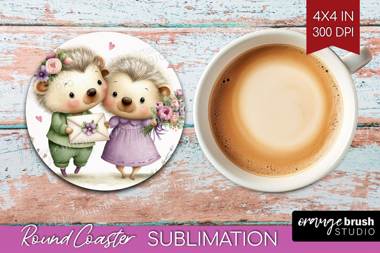 Couple Animals Round Coaster - Valentines Day Coaster PNG