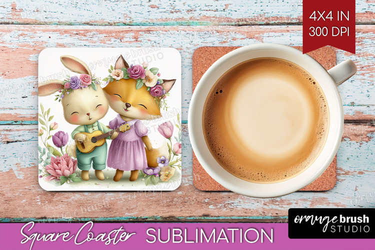 Couple Animals Square Coaster - Valentines Day Coaster PNG