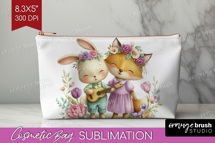 Couple Animals Cosmetic Bag - Valentines Day Makeup Bag PNG