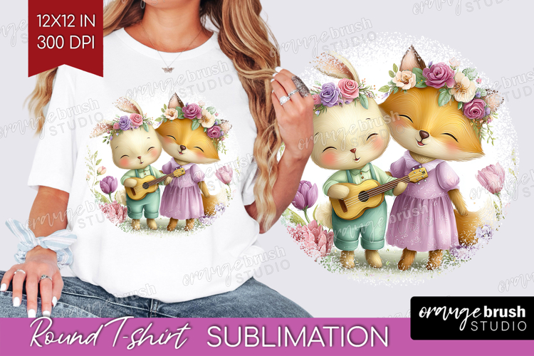 Couple Animals Round Tshirt Background - Valentines Day PNG