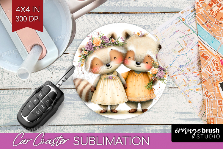 Couple Animals Car Coaster - Valentines Day Coaster PNG