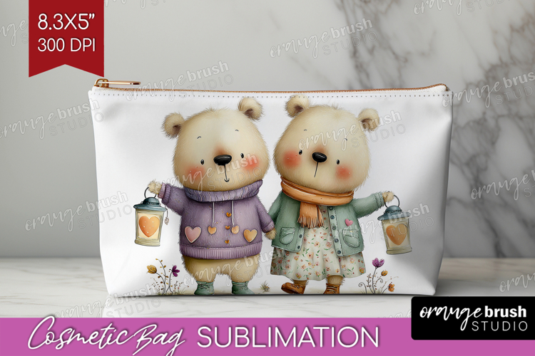 Couple Animals Cosmetic Bag - Valentines Day Makeup Bag PNG