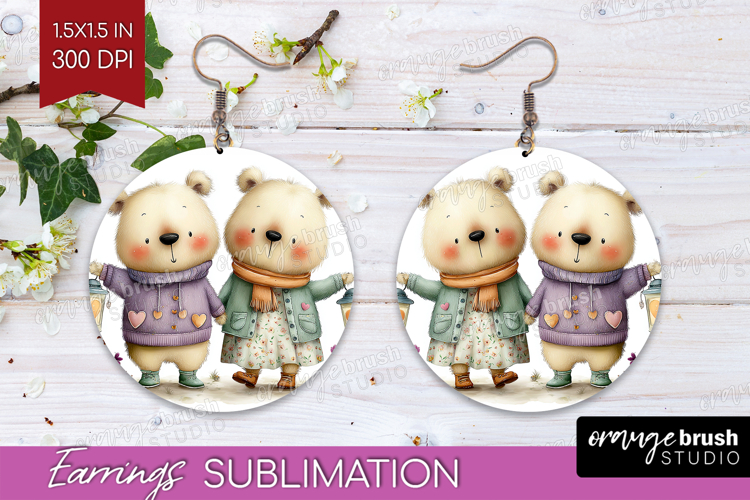 Couple Animals Round Earrings - Valentines Day PNG