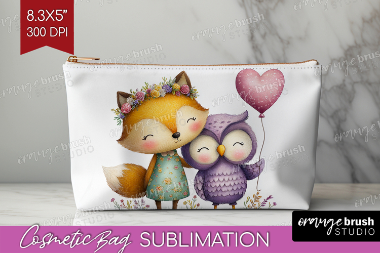 Couple Animals Cosmetic Bag - Valentines Day Makeup Bag PNG