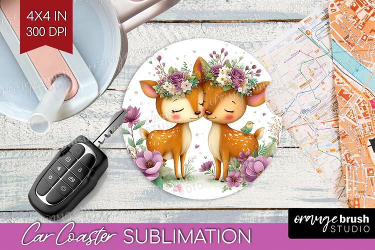 Couple Animals Car Coaster - Valentines Day Coaster PNG